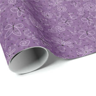Papier Cadeau Violet Mauve papillon LOVE - motif sans soudure.