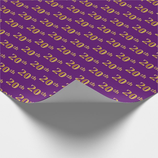 Papier Cadeau Violet, Or Faux 20ème (Vingtième) Événement (Coin)