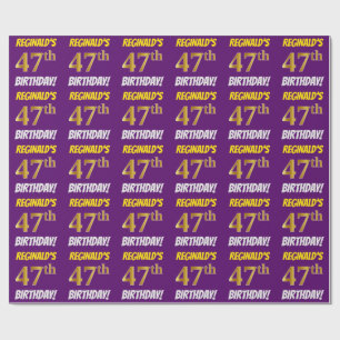 Papier Cadeau Violet, Or Faux/Imitation, "47e ANNIVERSAIRE"