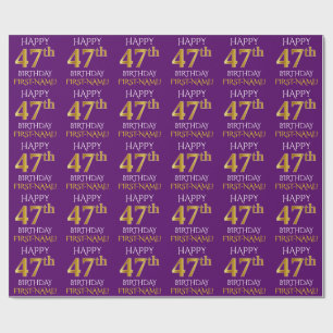 Papier Cadeau Violet, Or Faux "Joyeux 47ème ANNIVERSAIRE"