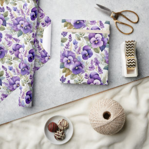Papier Cadeau Violettes Florales Aquarelle Élégantes