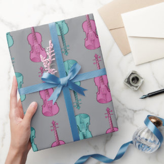Papier Cadeau Violin Pattern - Teal and Pink