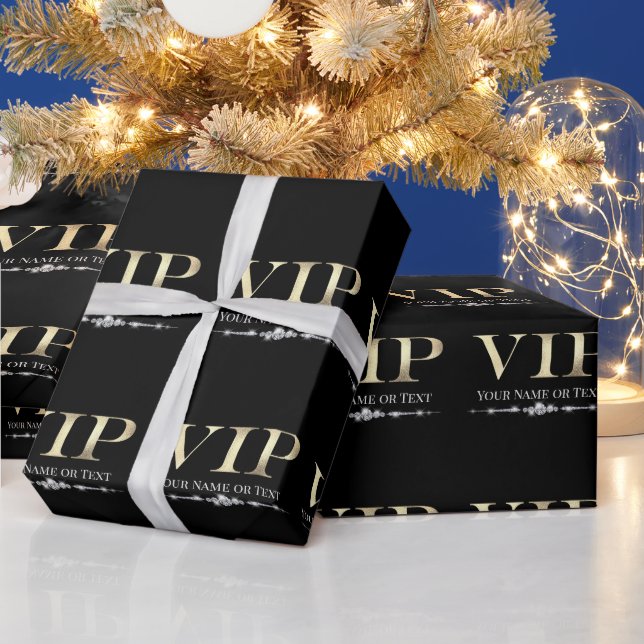 Papier Cadeau VIP or glamour sur noir (Vacances)