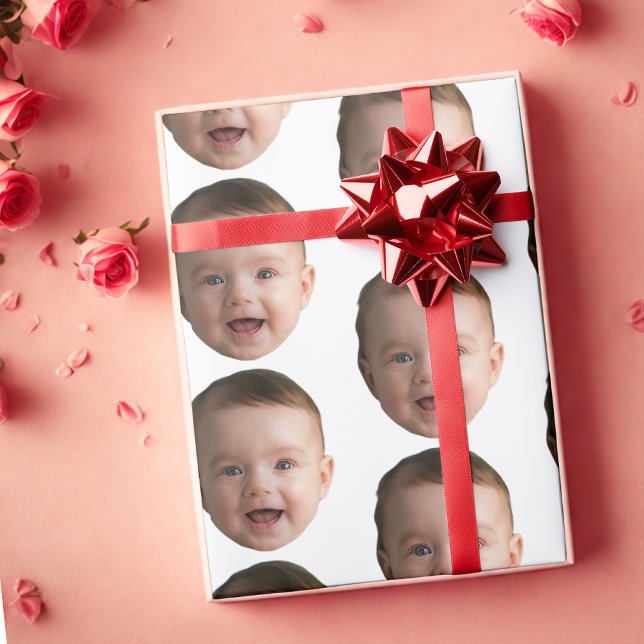 Papier Cadeau Visage bébé personnalisé, drôle photo personnalisé (Créateur téléchargé)