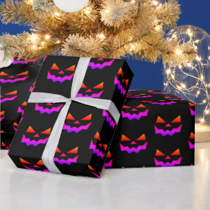 Papier Cadeau Visage citrouille Jack-o-lanterne brillant
