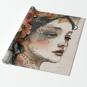 Papier Cadeau Visage de collage de scrapbook vintage (2)