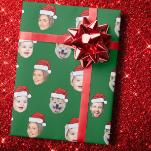 Papier Cadeau Visage de Noël personnalisé Chapeau de Père Noël F