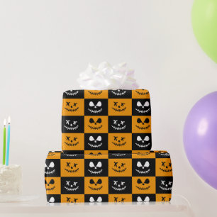 Papier Cadeau Visage éffrayant   Halloween noir et orange