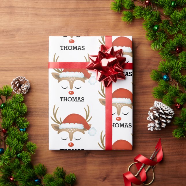 Papier Cadeau Visage personnalisé mignon garçon Reindeer de Noël (Cadeau de vacances)