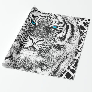 Papier Cadeau Visage sauvage de tigre d'yeux bleus noirs et