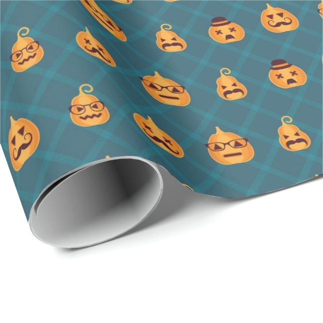 Papier Cadeau Visages amusants d'Halloween (Coin rond)