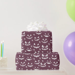 Papier Cadeau Visages de citrouilles effrayants violets pour Hal