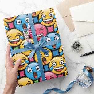 Papier Cadeau Visages d'emoji colorés et amusants