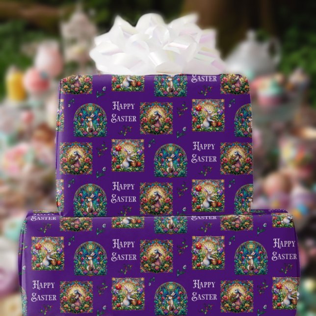 Papier Cadeau Vitrail violet Motif lapin de Pâques (Créateur téléchargé)