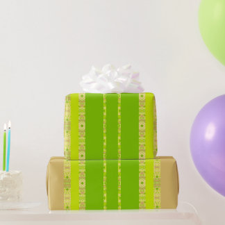 Papier Cadeau Vives rayures africaines vert citron et or