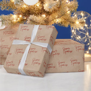 Papier Cadeau Vœux de la saison Kraft Red Script Holiday