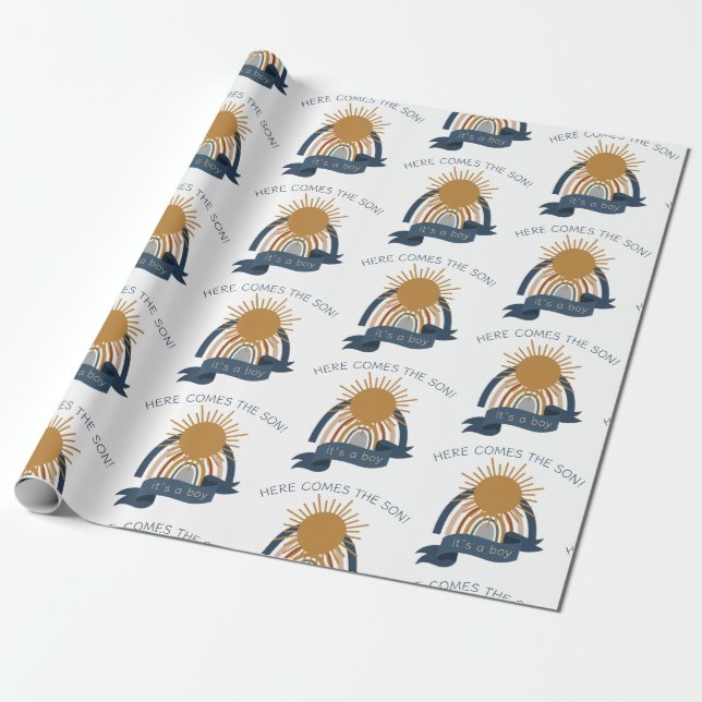 Papier Cadeau Voici le Baby shower garçon Son Boho (Déroulé)