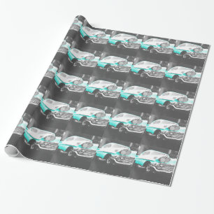 Papier Cadeau Voiture classique bleu vif à chevy impala 1958
