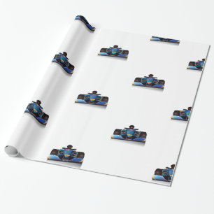 Papier Cadeau Voiture de course bleue