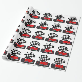 Papier Cadeau Voiture Red Race avec drapeau À damiers