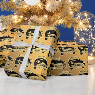 Papier Cadeau Voiture Vintage Noir Or Luxe