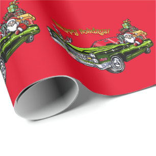 Papier Cadeau Voiture vintage Père Noël