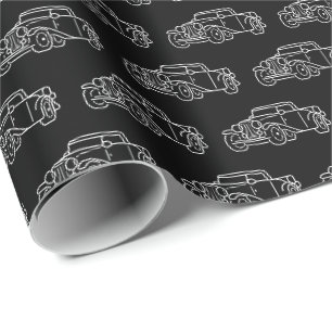 Papier Cadeau Voitures Classiques Rétro Simples Élégantes Noir B