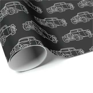 Papier Cadeau Voitures Classiques Rétro Simples Élégantes Noir B