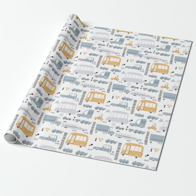 Papier Cadeau Voitures mignonnes dans le Motif de la circulation (Déroulé)