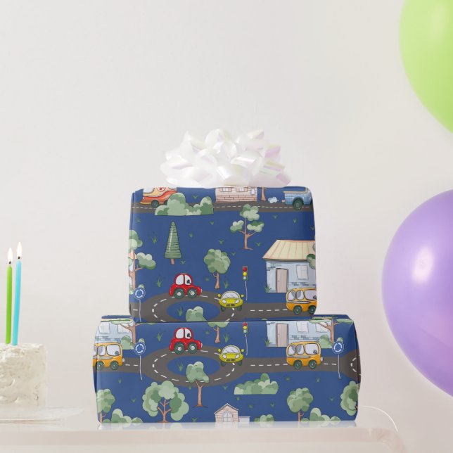 Papier Cadeau Voitures mignonnes en Ville Motif pour petits garç (Cadeaux de fête)