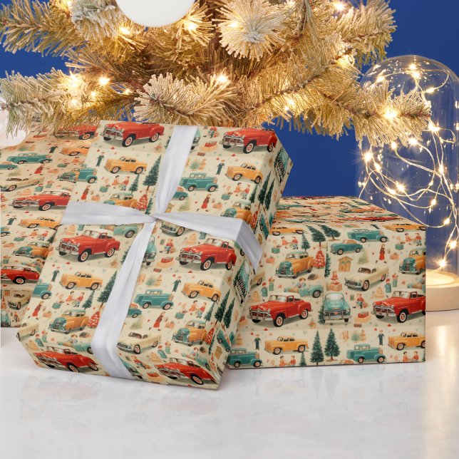 Papier Cadeau Voitures Vintage Camions Christmas Shoppers (Vacances)