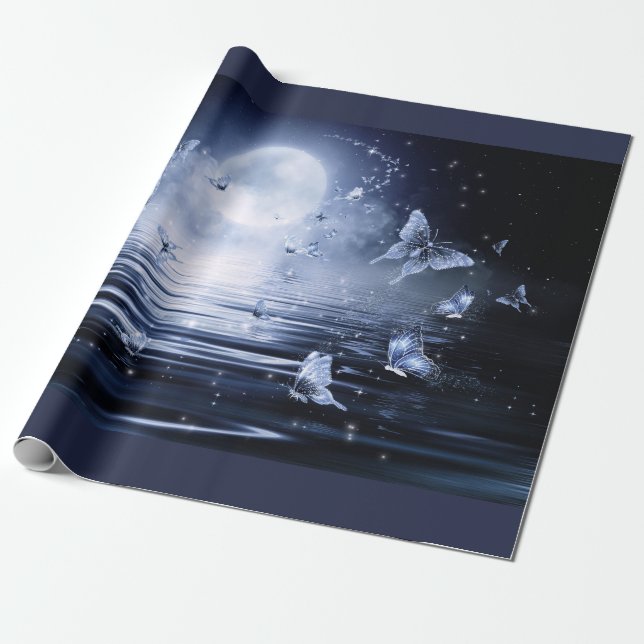 Papier Cadeau Vol de papillons Lune (Déroulé)