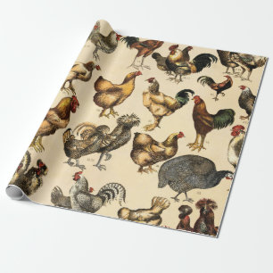 Papier Cadeau Volailles anciennes du monde - Races de poules art
