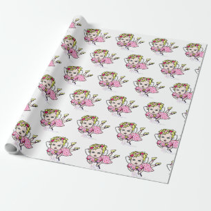 Papier cadeau volant fée rose