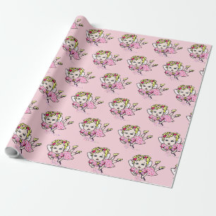 Papier cadeau volant fée rose