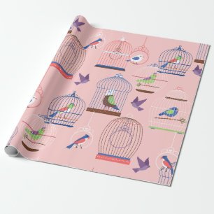 Papier Cadeau volière rose pastel