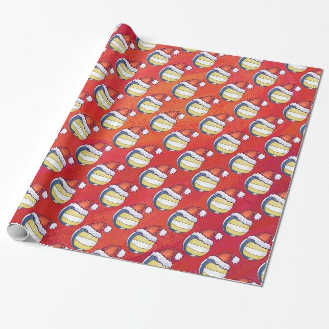 Papier Cadeau Volley-ball avec Casquette de Noël (Déroulé)