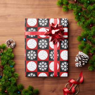 Papier Cadeau Volley-ball de Noël et flocon de neige rouge et no