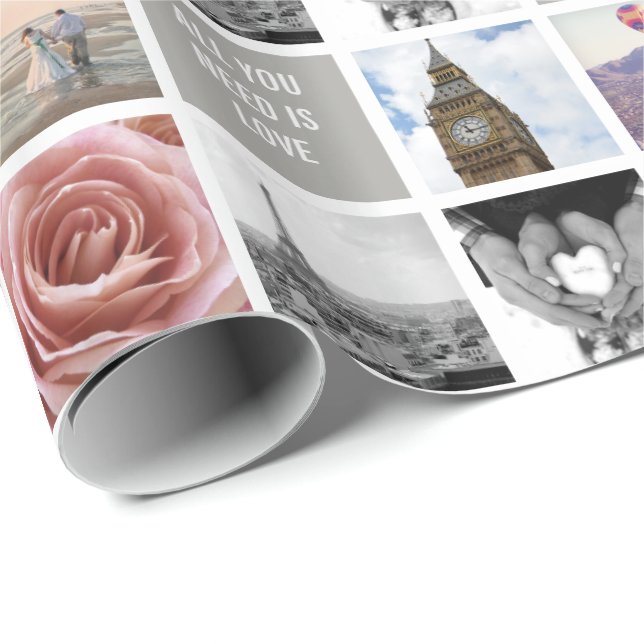 Papier Cadeau Vos propres photos | Cadeau Collage mariage 51 ima (Coin rond)