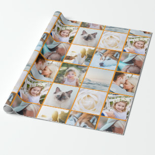 Papier Cadeau Votre grille personnalisée de collage de photos or