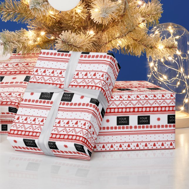 Papier Cadeau Votre logo Business Nordic Christmas Red White (Vacances)