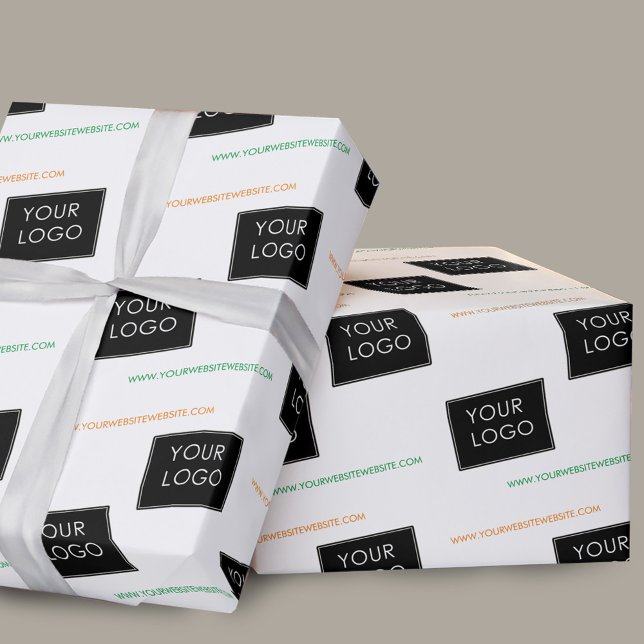 Papier Cadeau Votre Logo Site Entreprise Emballage Blanc (Créateur téléchargé)