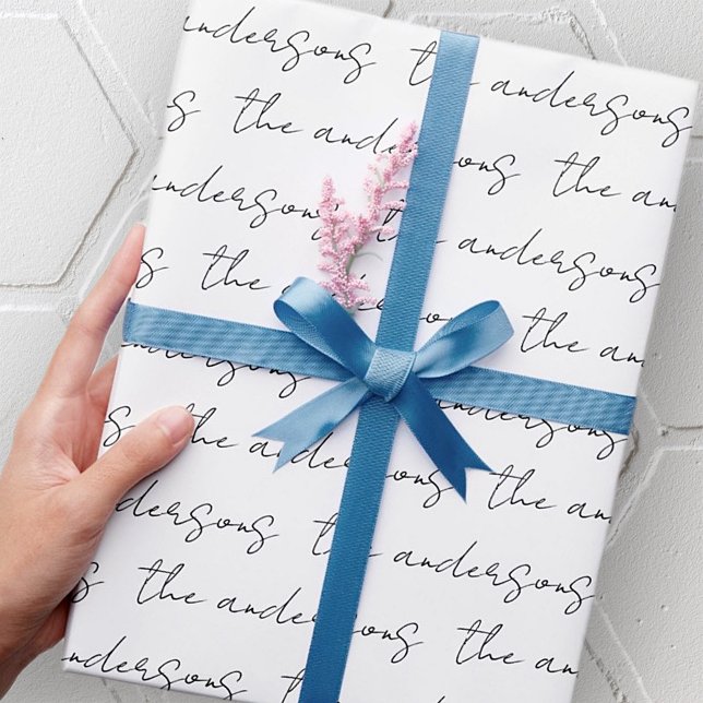 Papier Cadeau Votre nom de famille Motif noir et blanc (Créateur téléchargé)