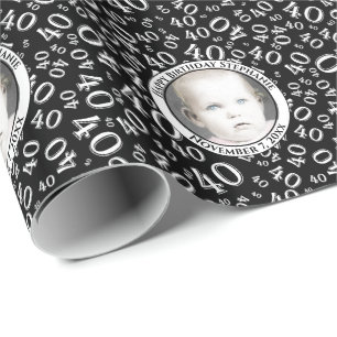 Papier Cadeau Votre photo 40e Motif de numéro de retour/blanc