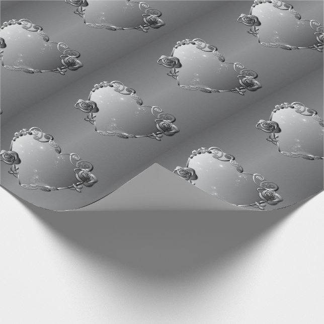 Papier Cadeau Votre PhotoMemorial/Tout Anniversaire Coeurs d'arg (Coin)