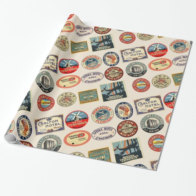 Papier Cadeau Voyage, Stickers Hôtel, Style bagage, (Déroulé)