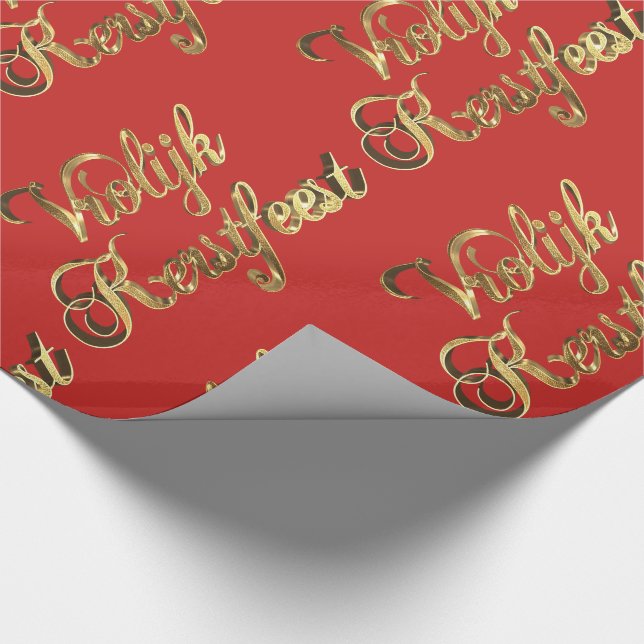 Papier Cadeau Vrolijk Kerstfeest Néerlandais Noël Rouge et Or (Coin)