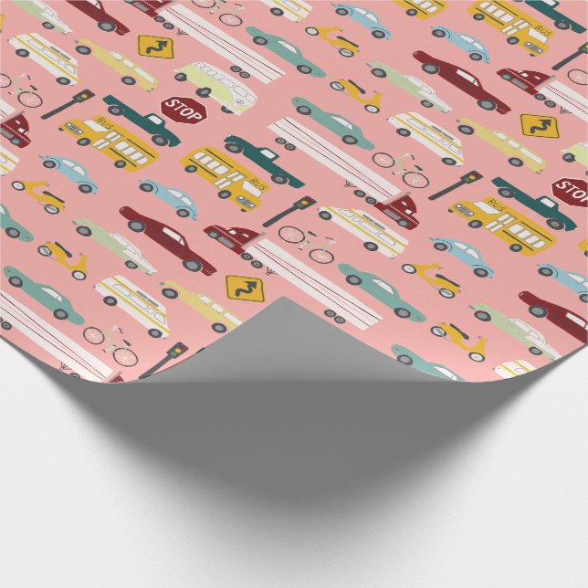 Papier Cadeau Vroom ! Circulation Motif Voitures Camions Bus Vél (Coin)