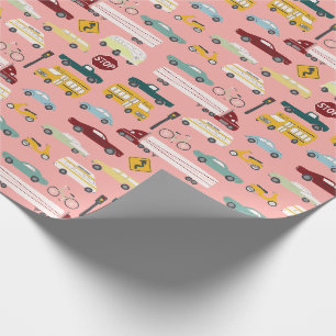 Papier Cadeau Vroom ! Rose de vélo d'autobus de camions de