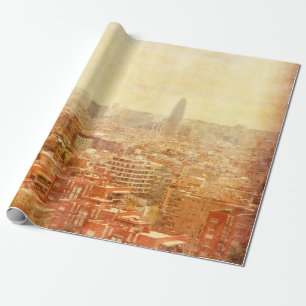 Papier Cadeau Vue de Barcelone en grunge et style rétro. barce